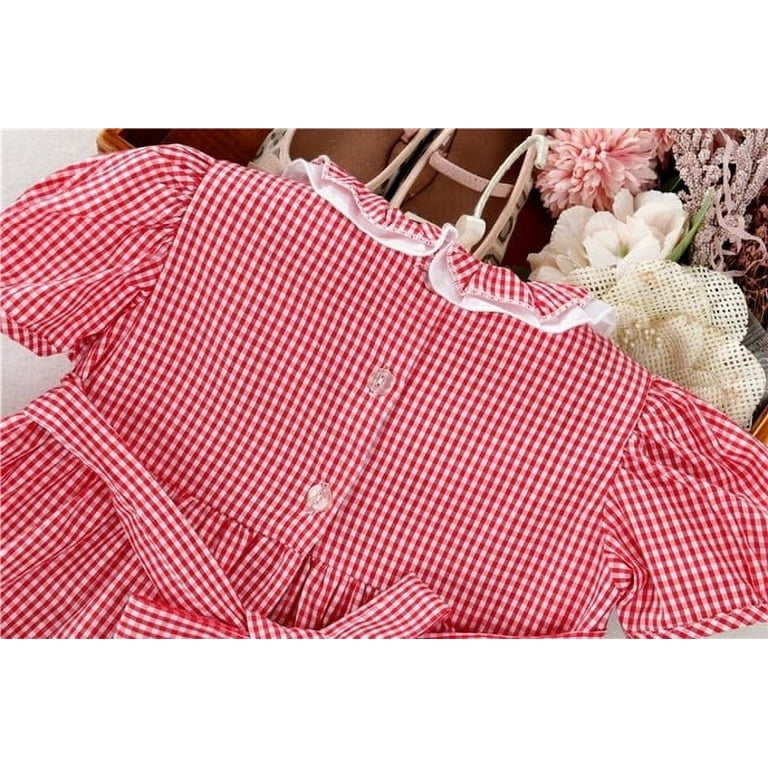chinese dress ladies Noelle Lace Trim Mini Dress Gingham Red main image 1