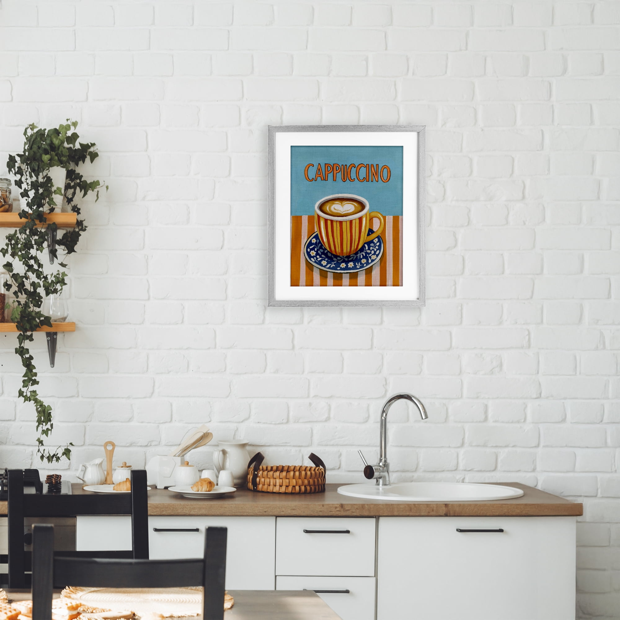 Stupell Industries Cappuccino Stripes Blue & Orange Gray Framed Print Under Glass, design by Yen