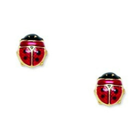14k Yellow Gold Enamel Screw-Back Ladybug Earrings - Measures 6x5mm