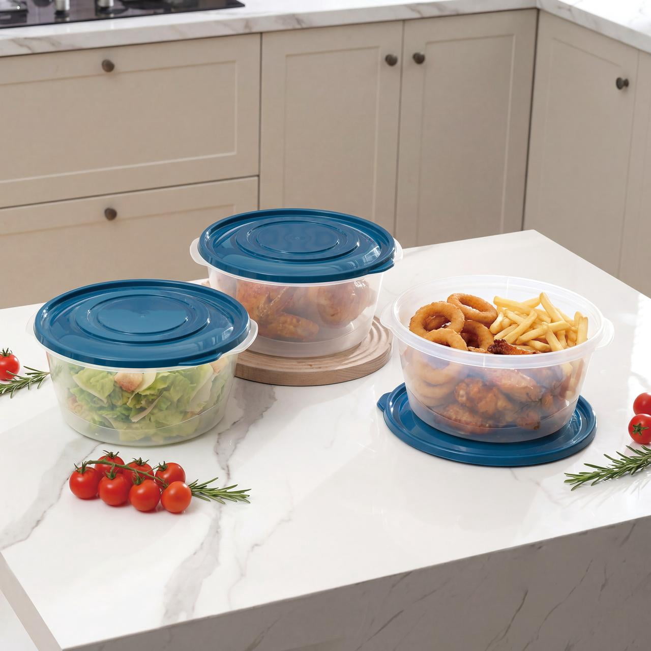 (6 pack) Mainstays Semi Durable Round 15.7 Cup Food Storage Container, Plastic, 3 Pack, Ideal Use for Meal Prep, Batch Cooking, or Bulk Storage