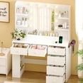 thumbnail image 3 of Ktaxon Lighted Makeup Vanity with 6 Drawers, Get Ready with Me Vanity Table Set w/ Charging Station, Side Rack, White, 3 of 9
