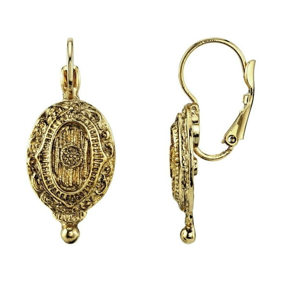 1928 Jewelry Baroque Insignia Oval Drop Earrings (Gold)
