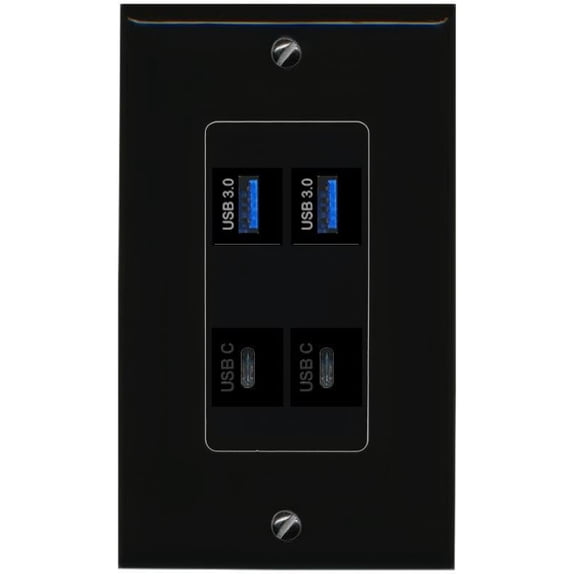 RiteAV 2 USB-3 2 USBC Wall Plate Decorative [Black]