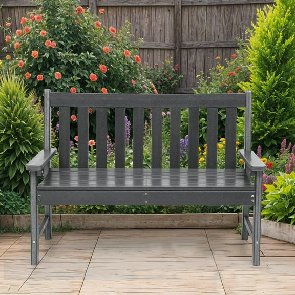 ModFusion 3-Person Outdoor Garden Bench, All-Weather HDPE Patio Loveseat with Sturdy Frame – Light Gray
