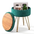 thumbnail image 1 of Taburete Storage Ottoman Cpintltr, de terciopelo, redondo, color esmeralda, 1 of 6