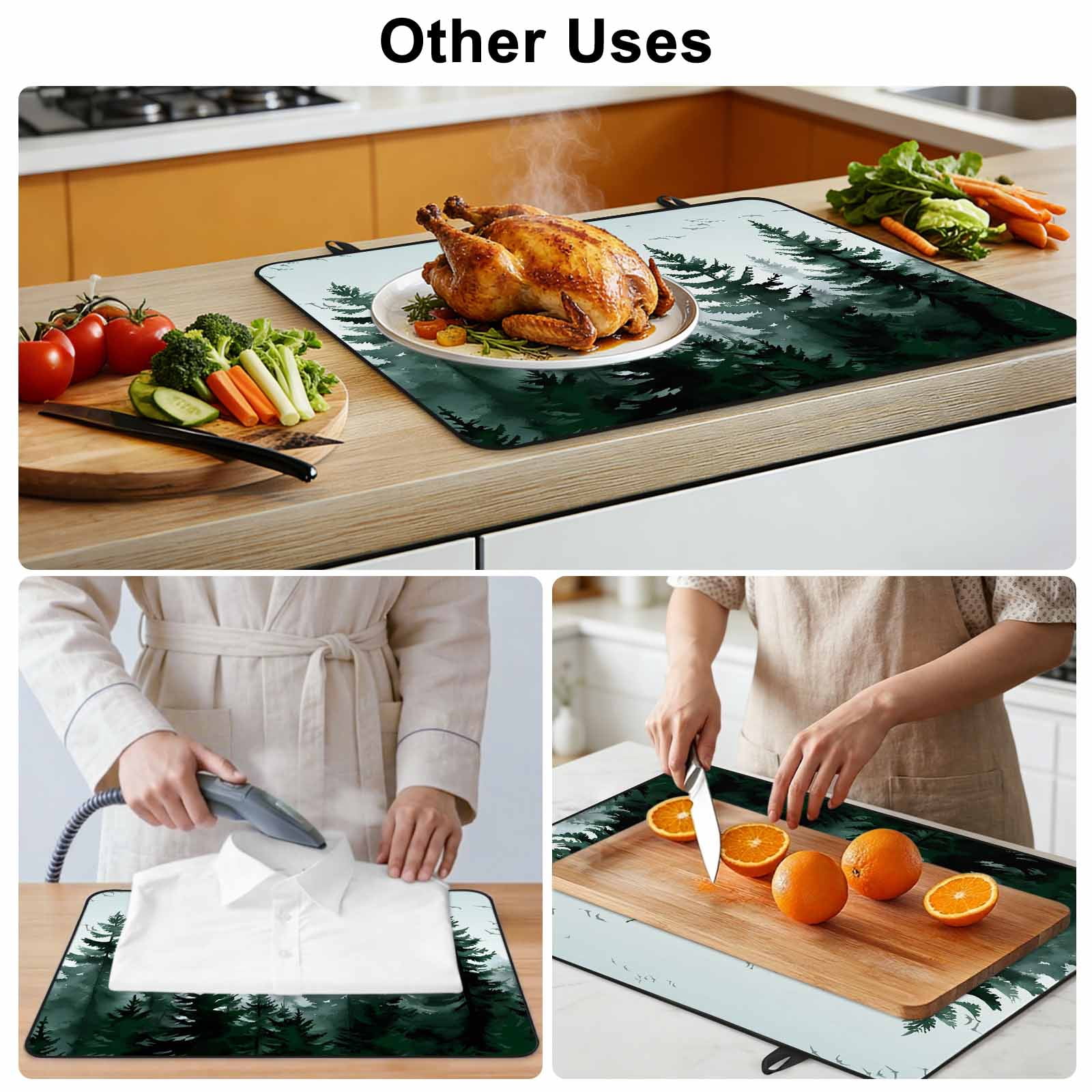 Green Mist Forest Stove Top Cover for Electric Stove, Heat-proof & Non Slip Glass Top Stove Cover Protector, Farmhouse Trees Nature Landscape Kitchen Flat Cooktop Rubber Mat 24x21 Inches