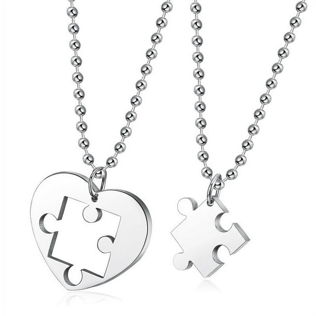 2 piezas de acero inoxidable parejas amor corazón rompecabezas colgante collar para el día de San Valentín Xemadio LRWJ196-4