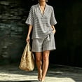 thumbnail image 2 of akafmk Womens Striped 2 Piece Sets Oversized V Neck Short Sleeve Shirt and Shorts Set Summer Casual Travel Vacation Outfits, 2 of 7