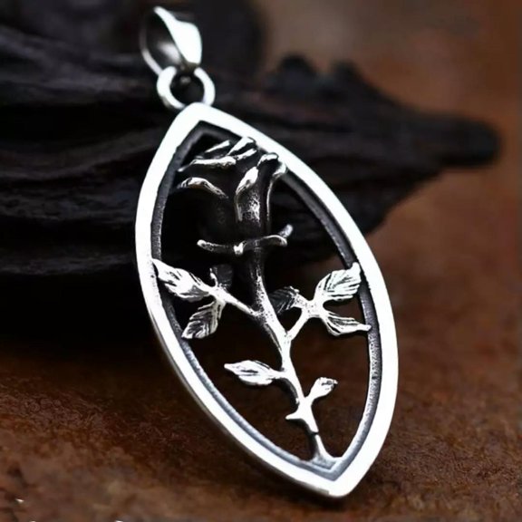 HOOUN Silver Rose Pendant Necklace Punk Rock Jewelry For Men Women Stainless Steel 24"
