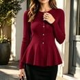 thumbnail image 4 of Aswuknt Women's Fall Winter Ribbed Knit Cardigan Long Sleeve Button Front Peplum Dressy Casual Work Sweater Top, 4 of 7