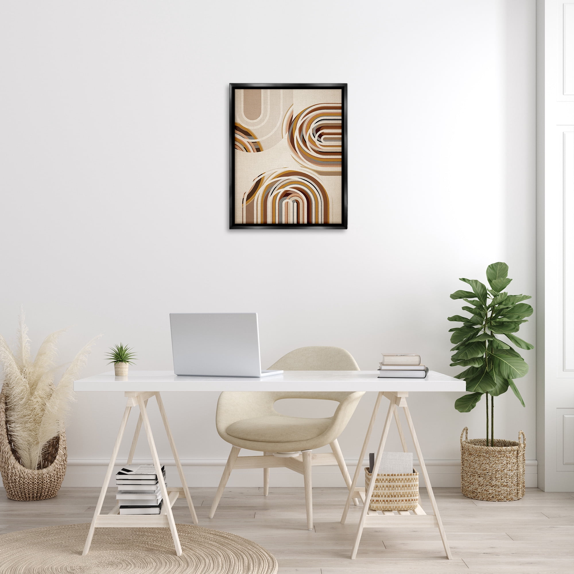 Stupell Industries Neutral Overlapping Arches Abstract Painting Black Floater Framed Canvas Art Print Wall Art, 25 x 31