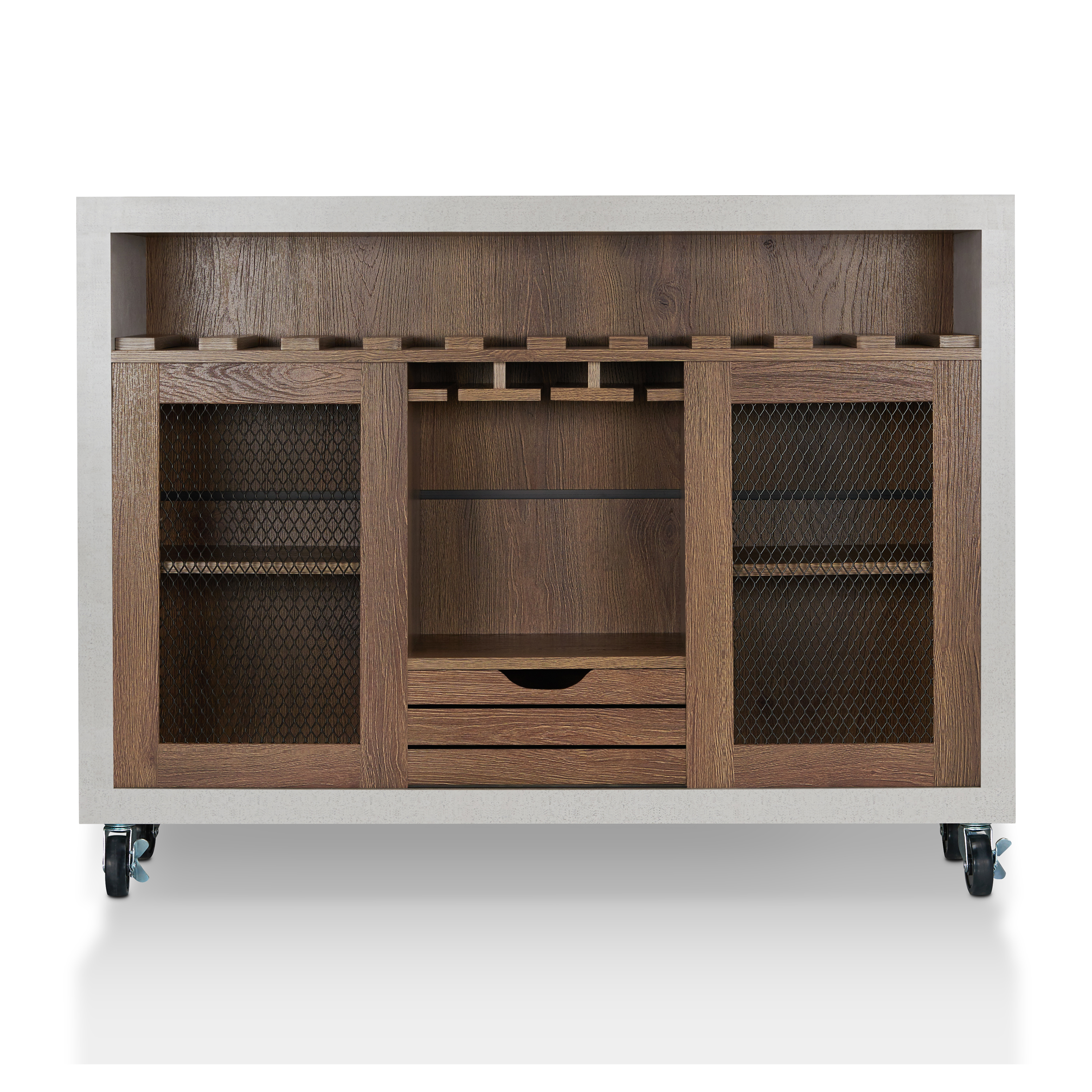 Furniture of America 47" Joslyn Industrial Wood Multi-Storage Sideboard Buffet, Distressed Walnut