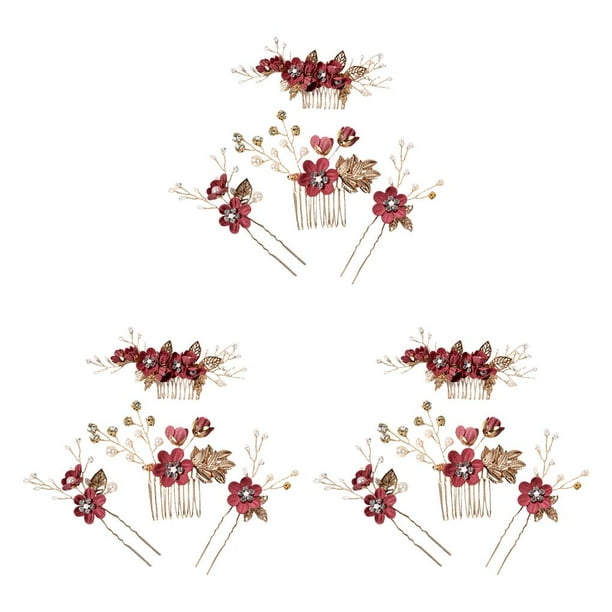 Qarigey 4 Uds. De peinetas de flores para boda, tocados elegantes para novia, tocado, adorno, accesorio de joyería de moda Type1 NO1