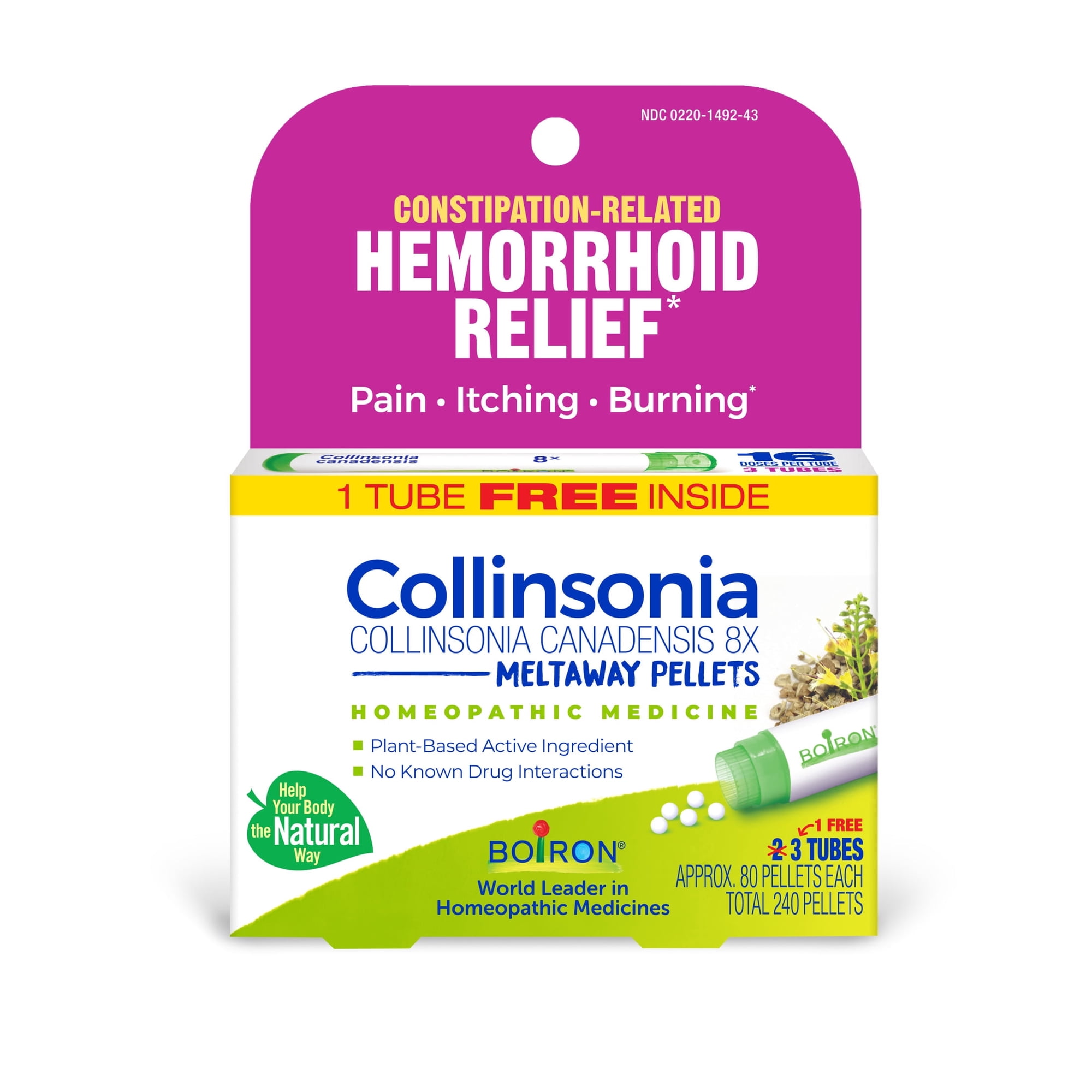Boiron Collinsonia Canadensis 8X Bonus Pack, Homeopathic Medicine for Hemorrhoids With Constipation, 240 Pellets