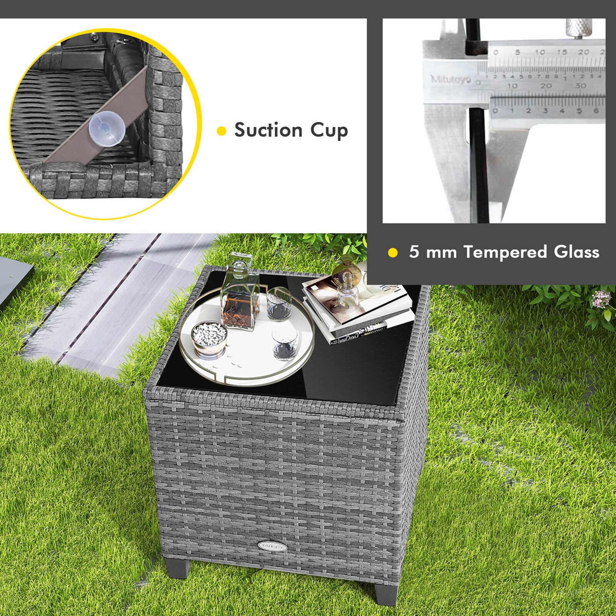 Costway Patio 3-Piece Rattan Bistro Set with Cushioned Sofas, Side Table, and Armrests, Black