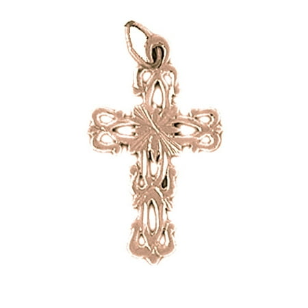 14K Rose Gold Cross Pendant - 26 mm