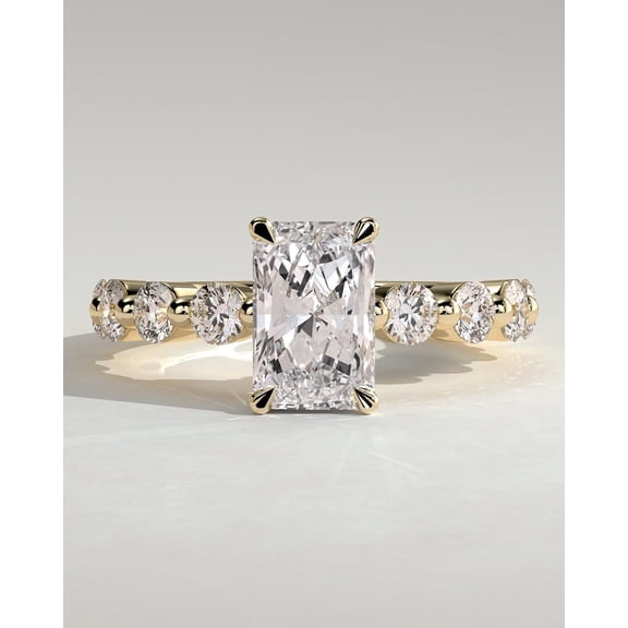 CAPRICARATS 3.00Ct Radiant Cut Moissanite Engagement Ring, Round Pave Hidden Halo, 14K Yellow Gold