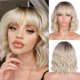 thumbnail image 1 of Peluca hasta los hombros Pelucas de cabello ondulado y rizado Pelucas de color rubio y raíces oscuras para mujeres con flequillo, 1 of 5