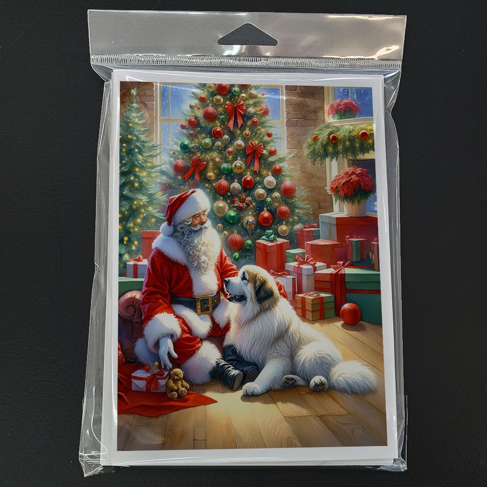 Great Pyrenees and Santa Claus Greeting Cards Pack of 8 7 in x 5 in