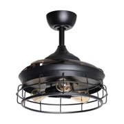 Parrot Uncle 36 Inch Industrial Ceiling Fan with Light & Retractable Blades Industrial Fandelier, Black