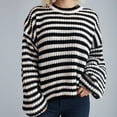 thumbnail image 2 of GigrtiJin Casual Knitted Sweater for Women Striped Crew Neck Long Sleeve Tops Fall Winter Loose Thermal Blouse, 2 of 7