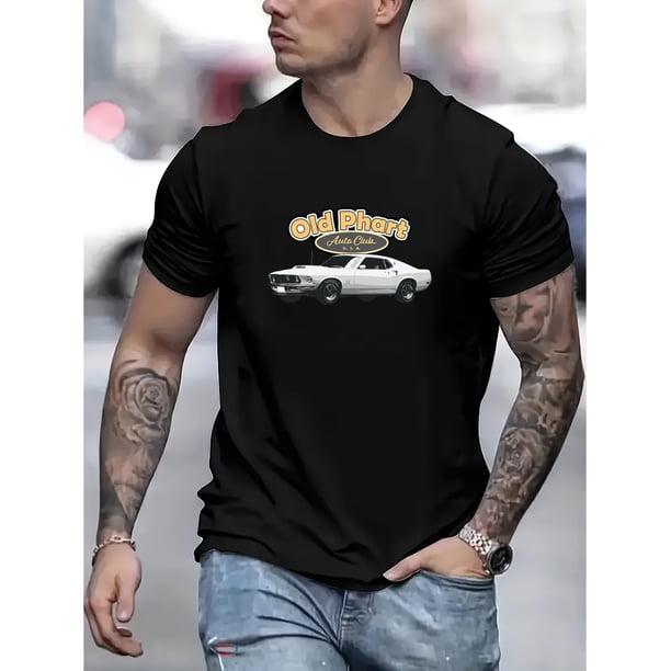 Men's Breathable Print Running Tee - Comfortable Summer Sports Shirt, Casual Round Neck T-Shirt with Car Design, Casual Sporty Tee, Comfy Tee