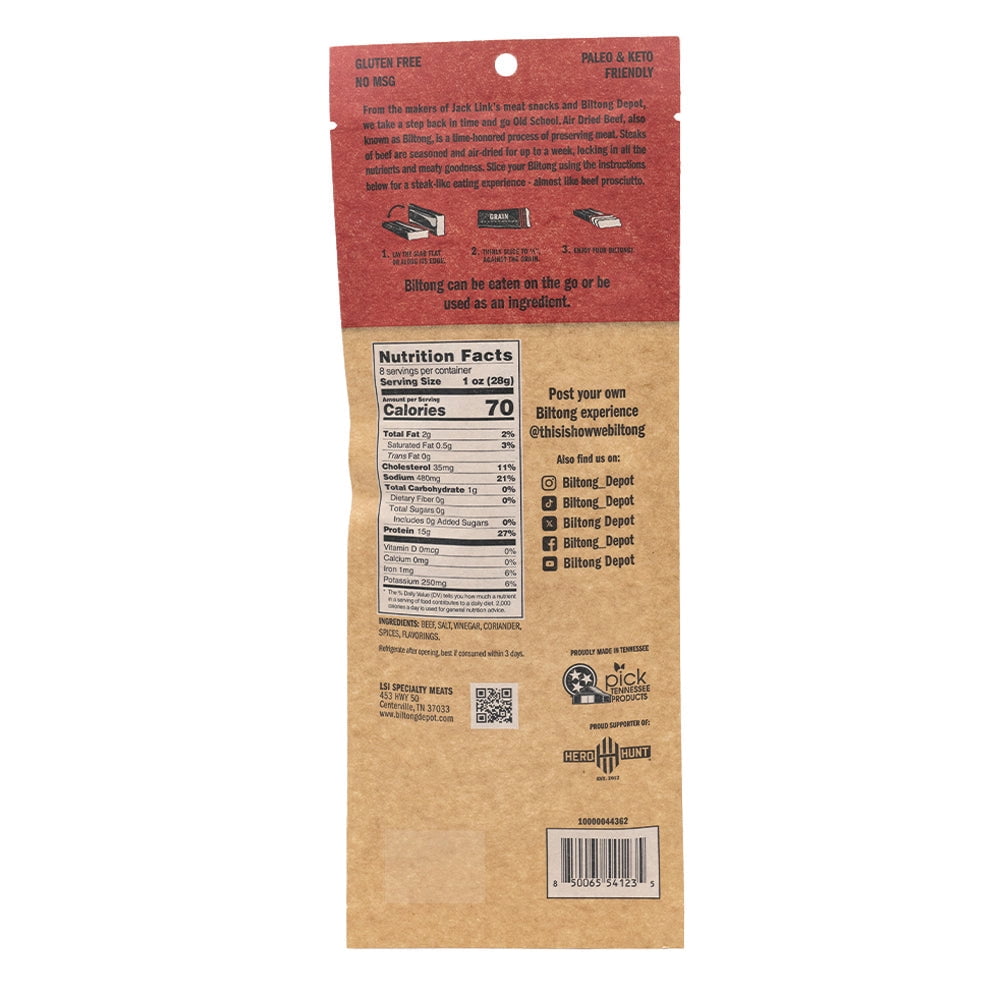 Biltong Depot Smoky Mesquite Steak Slab (8oz): High Protein Snack, No Sugar, Smoked Natural Dried Beef Jerky