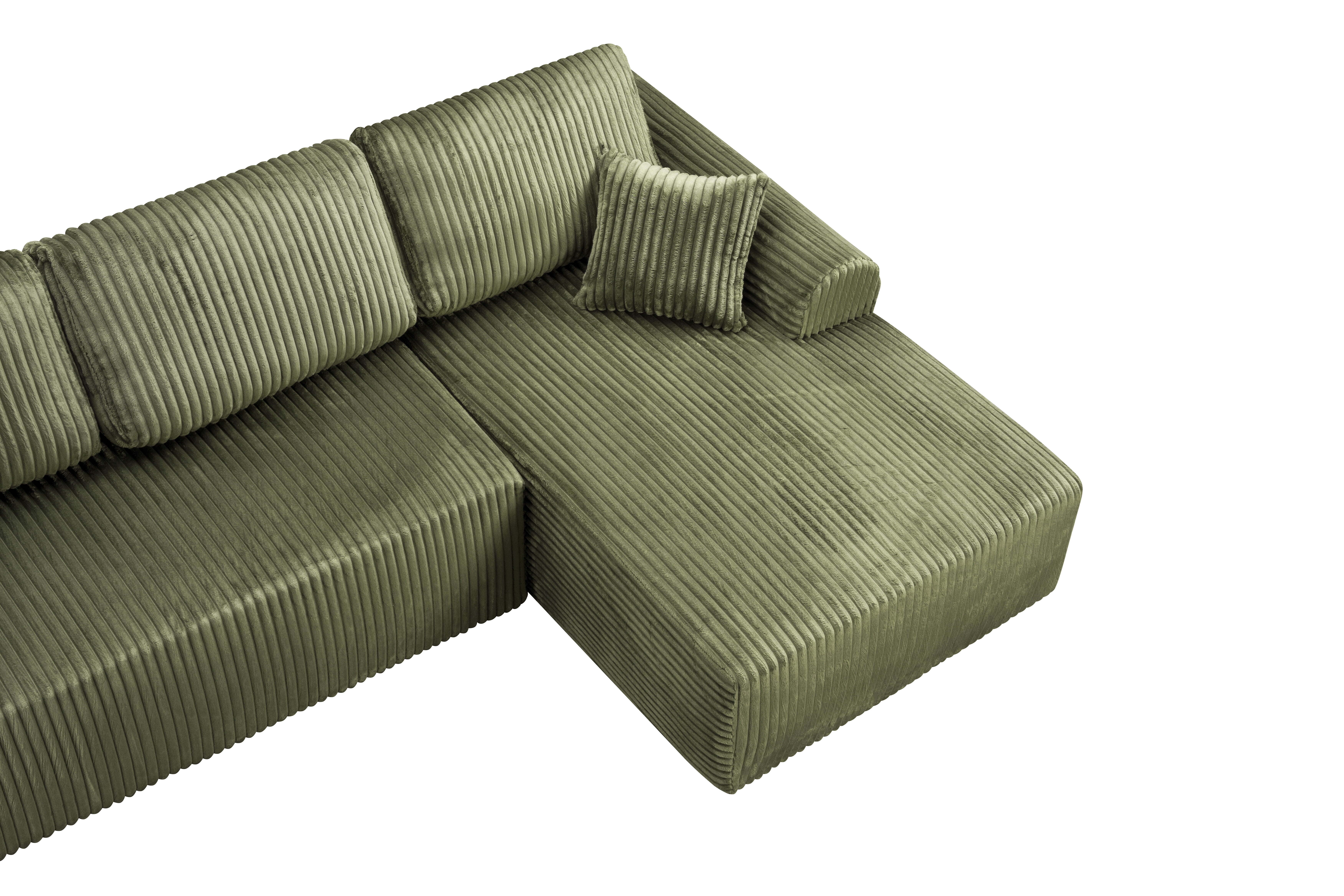 Shikeyi 109" Cloud Modular Sectional Sofa Couch with L-Shape Chaise,Modern Minimalist Upholstered Boneless Couches for Living Room Bedroom, Green