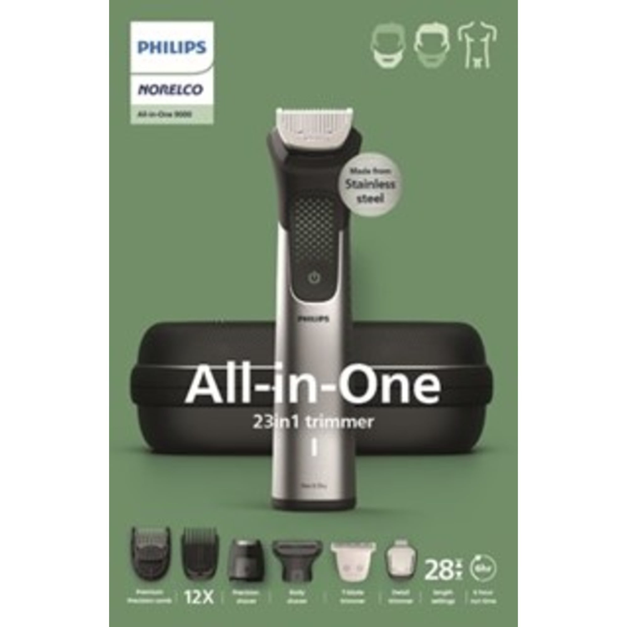 Philips Norelco All-In-One 9000 Series 23-Piece Trimmer - Electric Shaver and Clipper For Face, Beard, Head & Body, Self-Sharpening Full Metal Blades, 29 Length Settings (0.5-16 Mm), MG9575/49