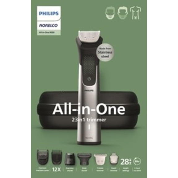 Philips Norelco All-In-One 9000 Series 23-Piece Trimmer - Electric Shaver and Clipper For Face, Beard, Head & Body, Self-Sharpening Full Metal Blades, 29 Length Settings (0.5-16 Mm), MG9575/49