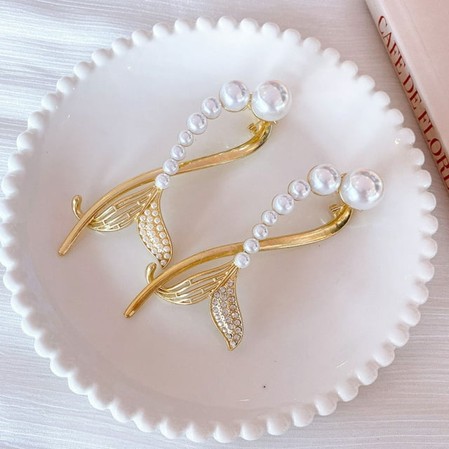 TABLZONE 2Pcs Golden Hair Barrettes with Delicate Rhinestones and Pearls for Event Hairstyles