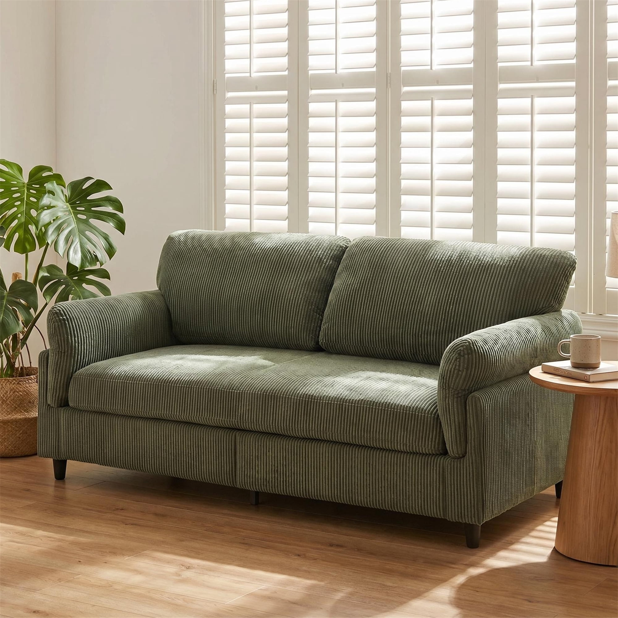 Aukfa 83" Pillow Top Arm Sofa 3 Seat Deep Seat Upholstered Couch for Living Room Bedroom, Corduroy, Green