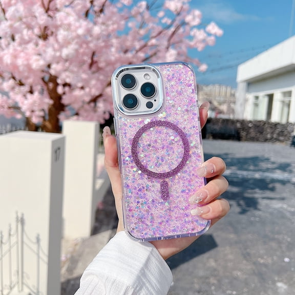 Allytechgroup for iPhone 17 Pro Max Case, Shock-Absorbent Support Wireless Charging Non-Slip Glitter Rugged Shockproof Protective Magnetic Back Cover for iPhone 17 Pro Max, Purple