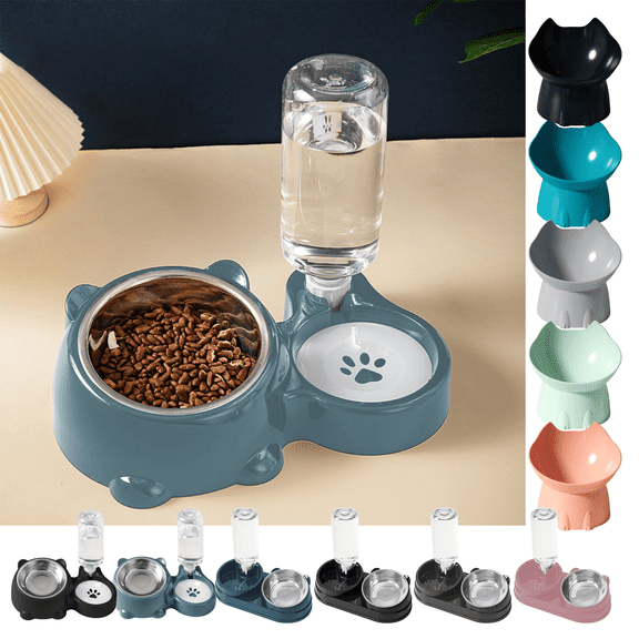 CuiLiyq Pet Feeders and Water Dispenser,Removable Bowl and Automatic Water Dispenser, Pet Feeder and Waterer for Cats and Dogs (Blue)