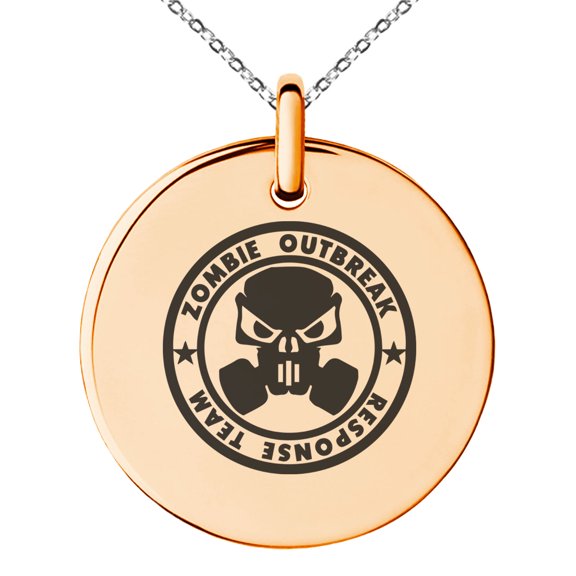 Stainless Steel Bio Zombie Outbreak Response Team Engraved Small Medallion Circle Charm Pendant Necklace