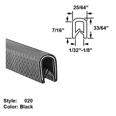 

Heavy Duty Vinyl Plastic U-Channel Push-On Trim Style 020 - Ht. 33/64 x Wd. 25/64 - Black - 25 ft long