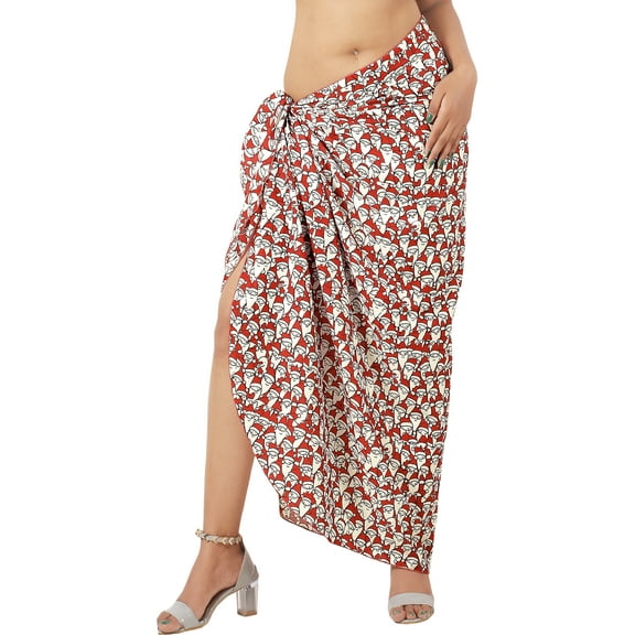 LA LEELA Women's Santa Christmas Cover Up Sarongs Wraps Bikini Pareo Wrap Swimwear Bathing suit Beach Coverups for Women One Size Allover Santa, Red