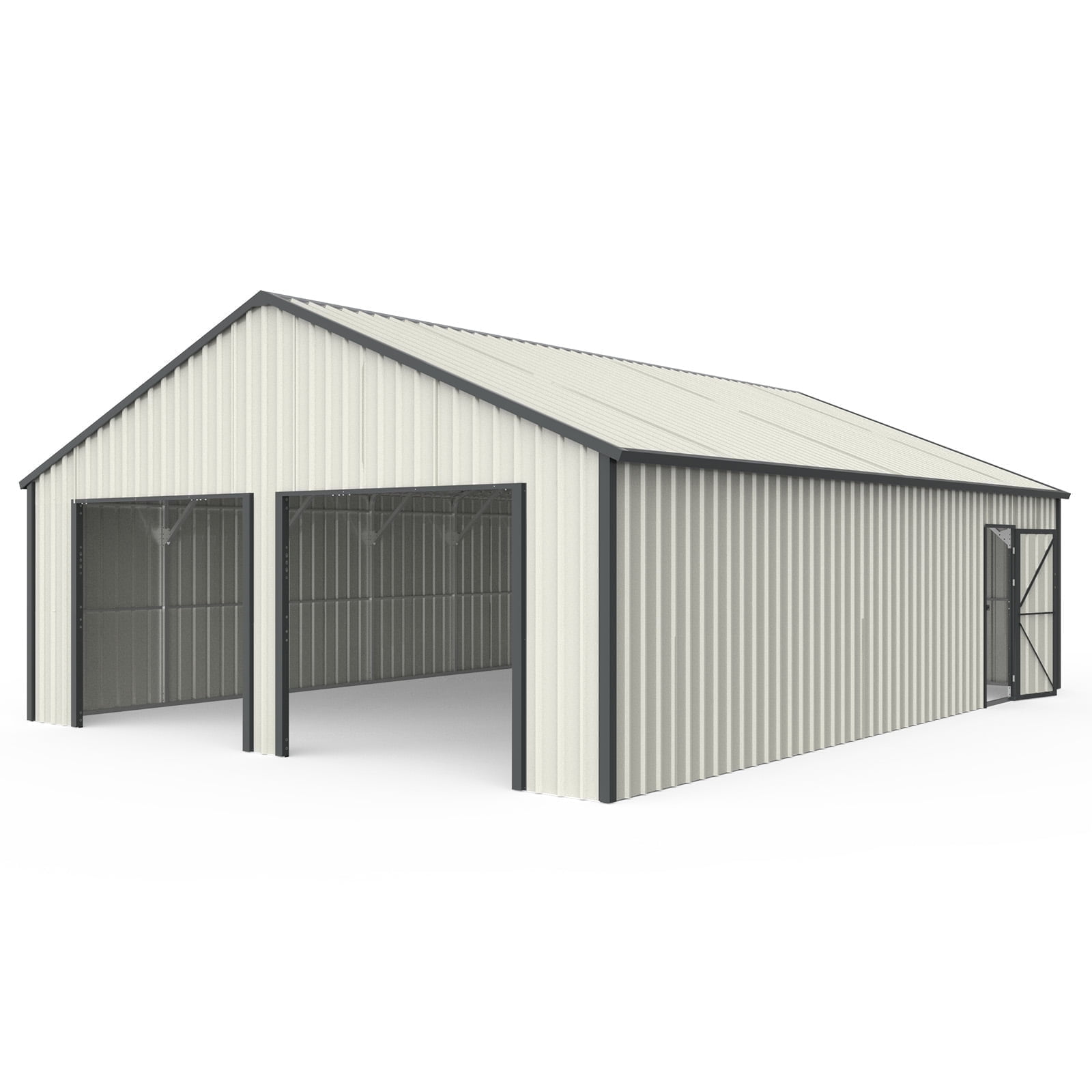 Chery Industrial 25' x 33' Double Garage Metal Shed with Side Entry Door