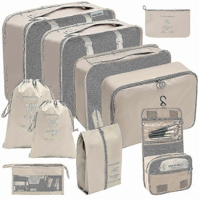 10 Set Packing Cubes For Suitcase, Lightweight Various Sizes Luggage Packing Organizers With Laundry Bag, Foldable Compression Travel Carry On Storage