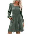 thumbnail image 5 of MIUOWANP Sweater Dresses for Women 2024 Trendy Women's Casual Solid Color Lantern Sleeve Pocket Knitted Striped Dress, 5 of 5