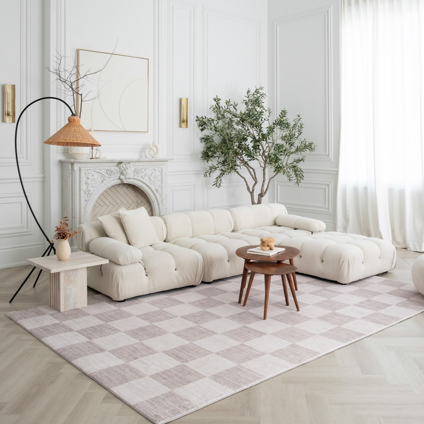 Tapis d'interieur a carreaux Eclipse Rug Branch, beige marron, motif geometrique - Salon, chambre, salle a manger et bureau