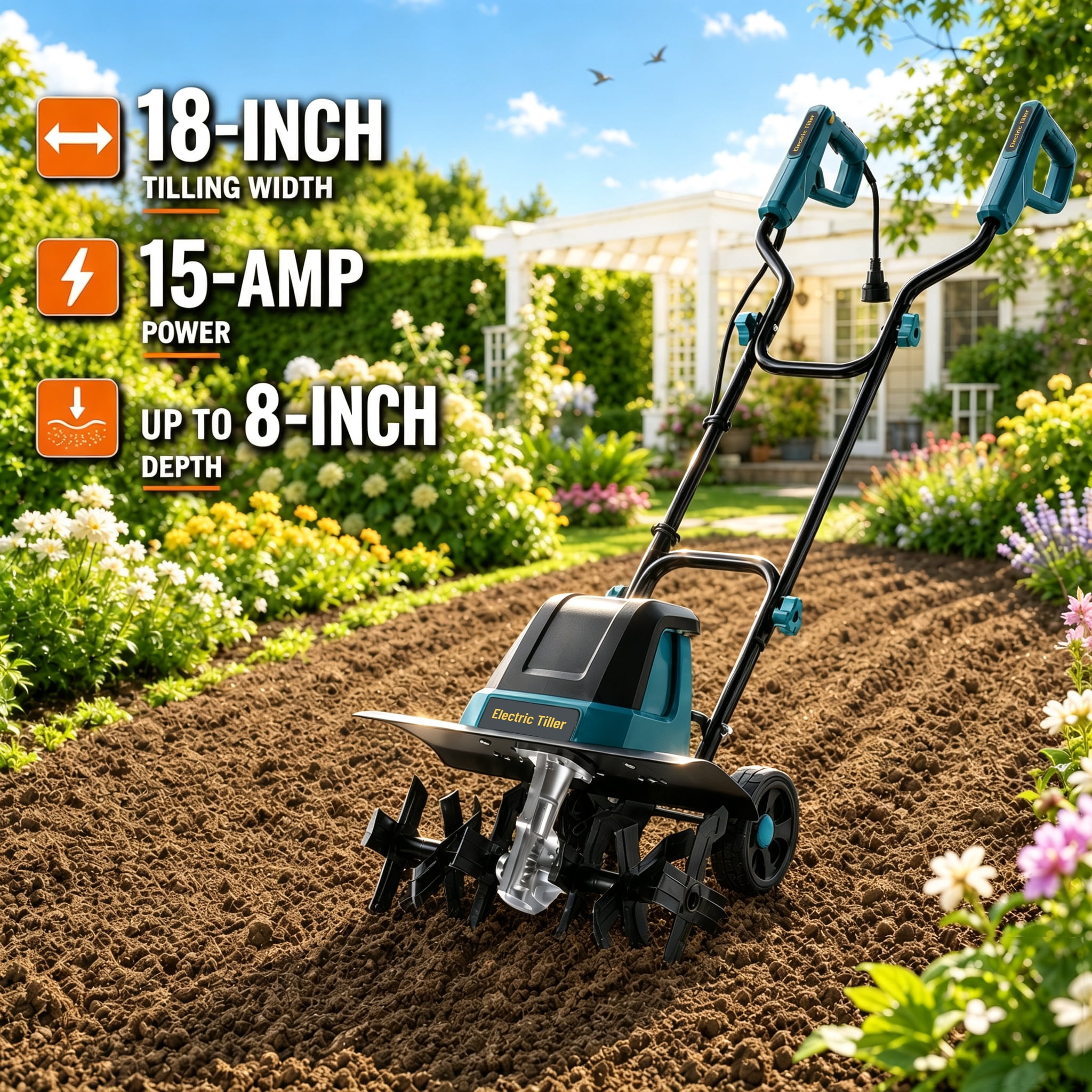 Ryobi 16 in. 13.5 Amp Garden Electric Tiller, Corded Cultivator