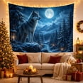 thumbnail image 3 of Grey Wolf Over a Snowy Valley with Glowing Lanterns, Serene Digital Art for Wildlife Fans, Winter Mountain Decor, Christmas Gift, Tapestry Wall Hanging for Bedroom and Den, 3 of 7