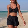 thumbnail image 4 of Bikini Sets for Women Tie Front Keyhole Bikini Top with Loose Fit Shorts Two Piece Swimsuits High Waisted Bathing Suits Modest Coverage Beachwear, 4 of 5