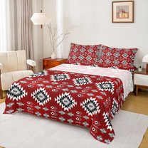 Manfei Boho Hippie Aztec Bed Sheets, Retro Geometric Abstract King Sheets, Tribal Western Style Sheet Set, Luxury Bedroom Decor, 4-Piece