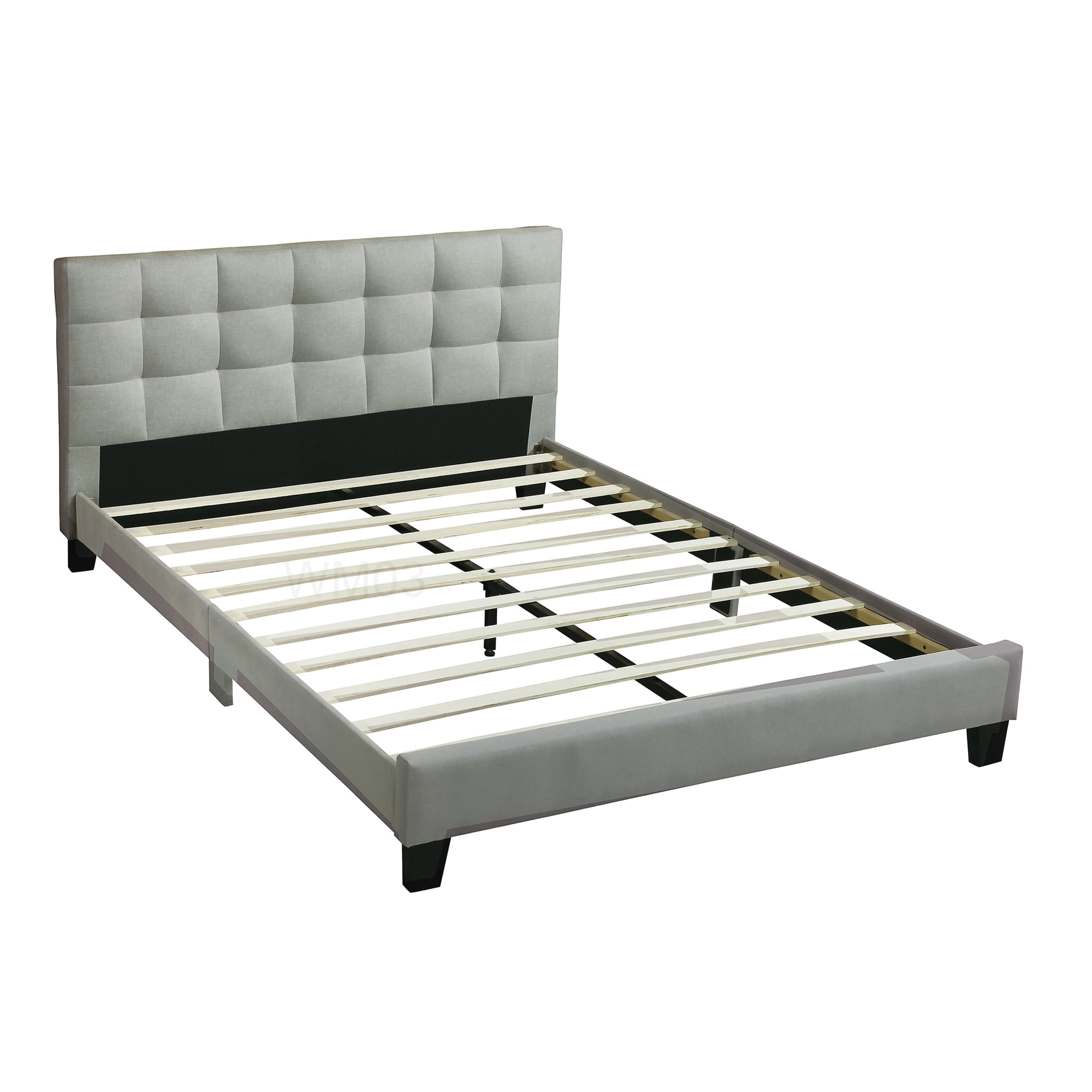 Modern Queen Bed Frame with Upholstered Headboard, Light Grey Fabric Platform Bed, No Box Spring Required