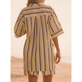 thumbnail image 6 of Elippeo Women's 2 Piece Beach Outfits Short Sleeve Lapel Button Shirt Wide Leg Striped Shorts Sets, 6 of 7