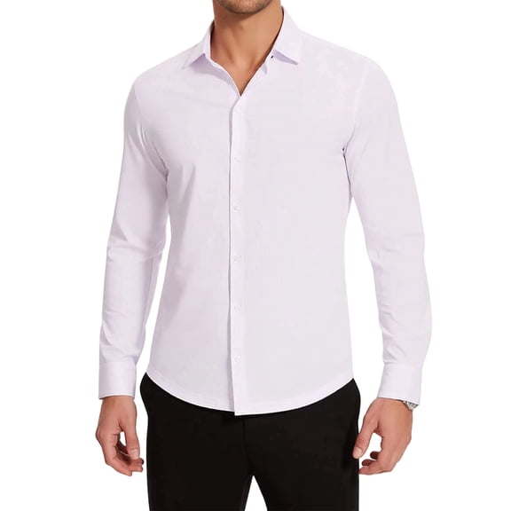 Mens Dress Shirts Slim Fit Button Down Long Sleeve Stretch Collared Cotton Shirt White XL
