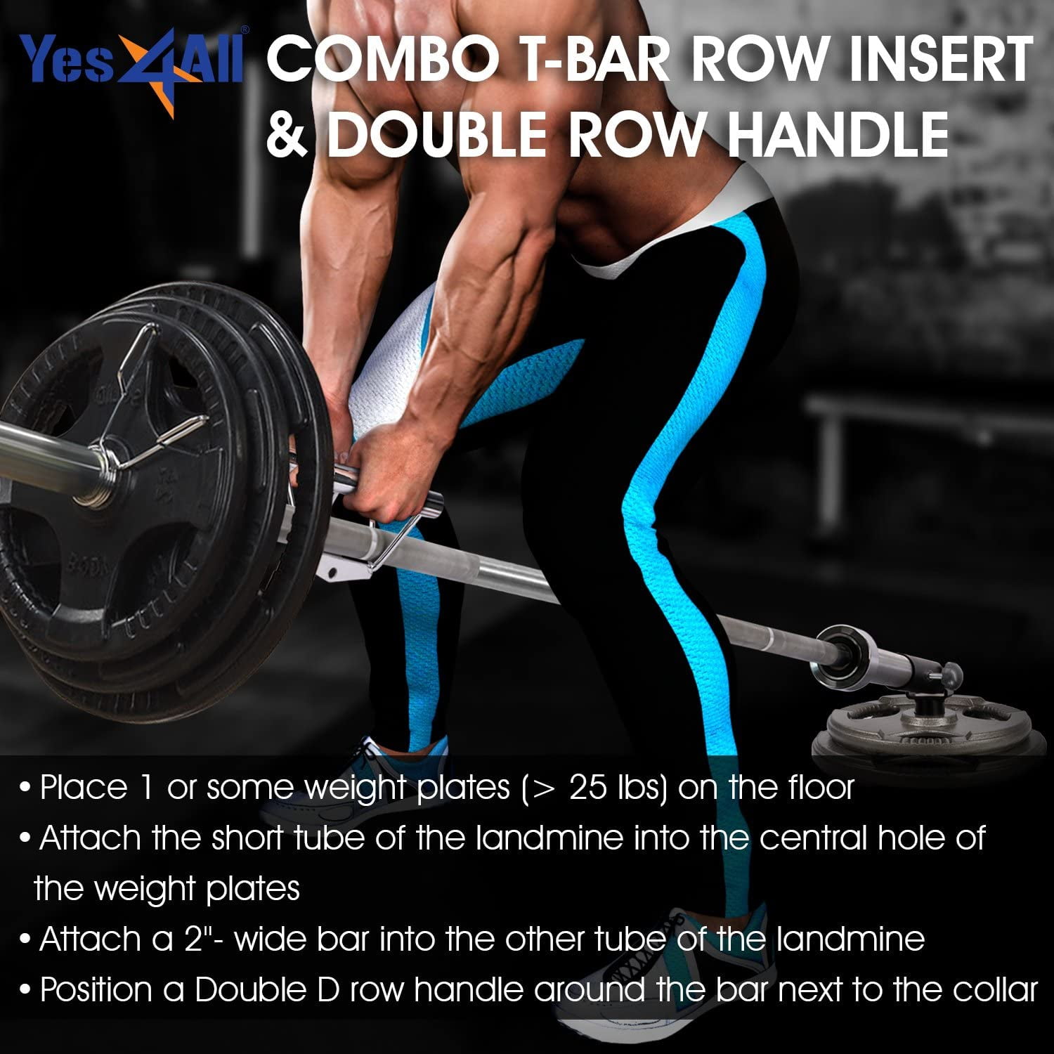 Yes4All T-Bar Row Plate Post Insert Landmine – Fit 2” Olympic Bars – Full 360° Swivel & Easy to Install
