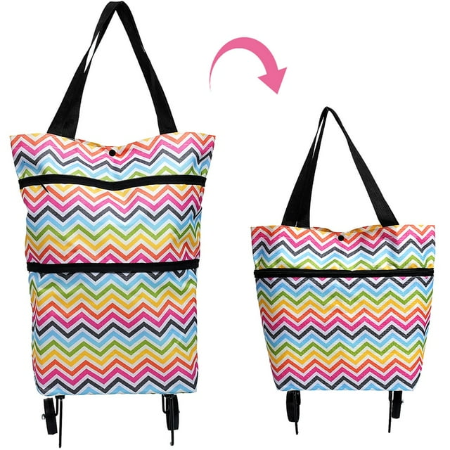 Shopping Trolley Bag, Reusable Portable Collapsible Shopping Bags, Foldable Shopping Cart with Wheels Grocery Bag Extra Large Utility Tote Bag for Travel Shopping Camp, 18L